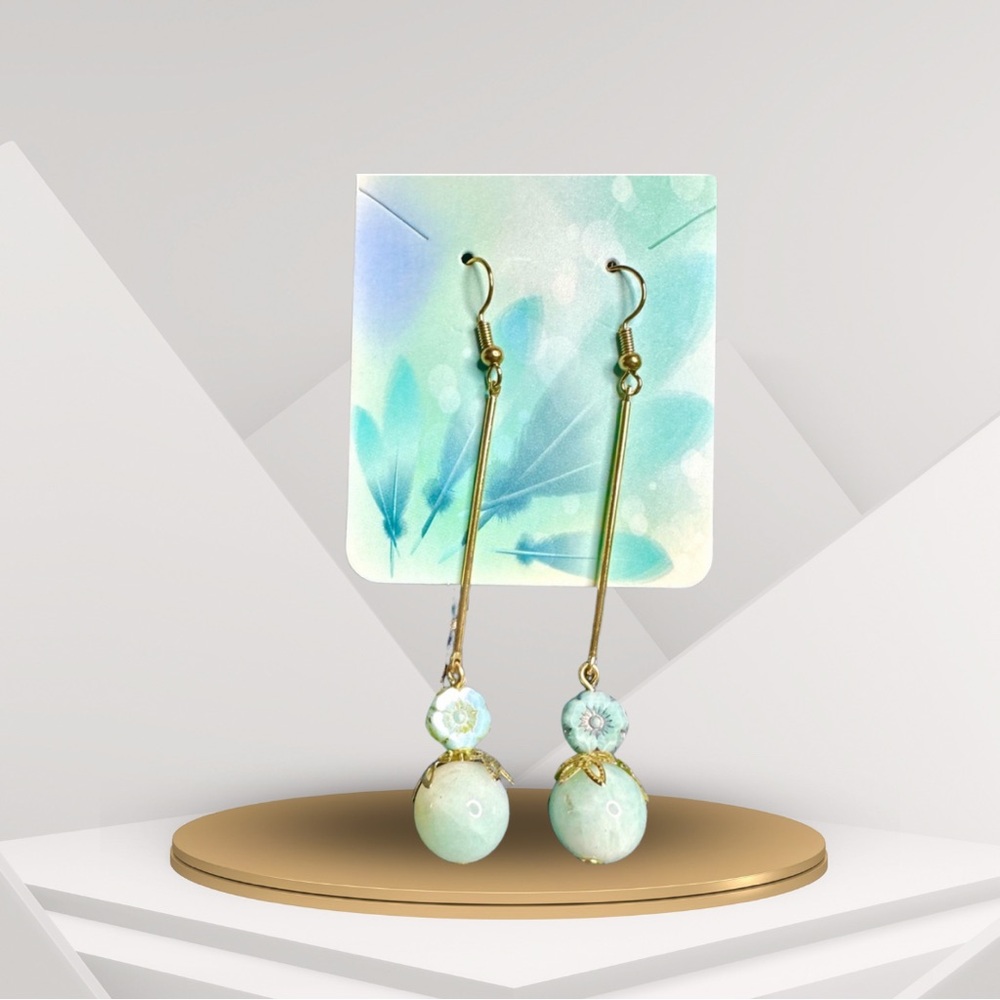 Beautiful Amazonite hand crafted Sphere Gold Bar Drop Earrings